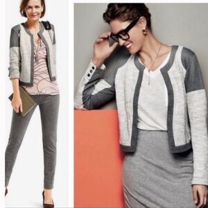 CAbi shrunken color block moto white gray knit blazer size medium